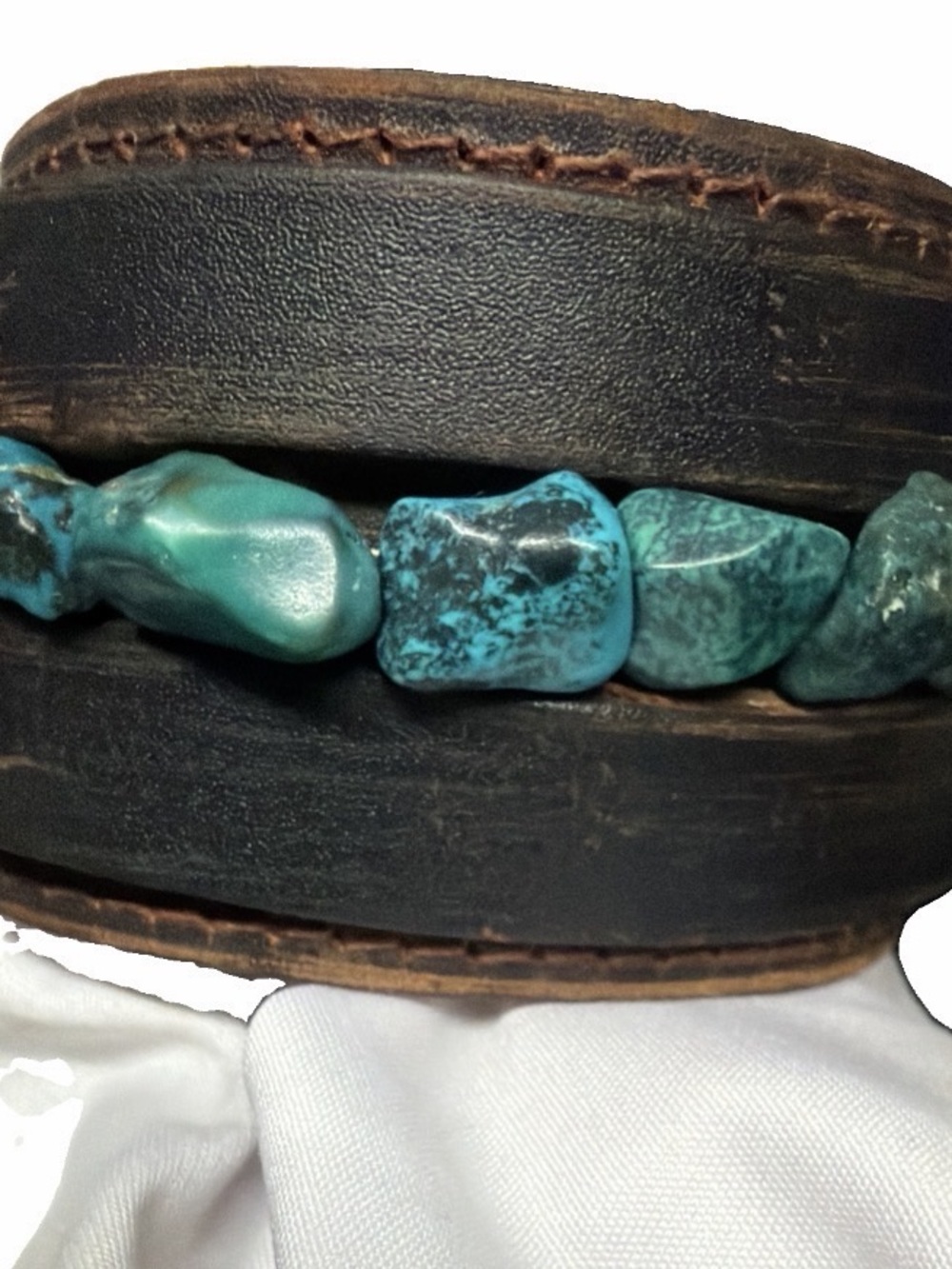 Genuine leather cuff with beautiful Feux turquoise chunks 9” length
